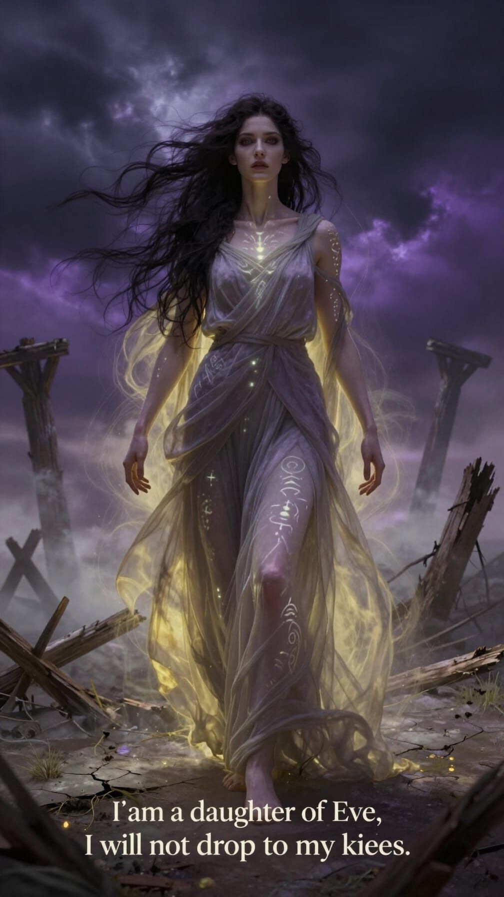 Ethereal Woman Defies Storm in Dark Fantasy Art