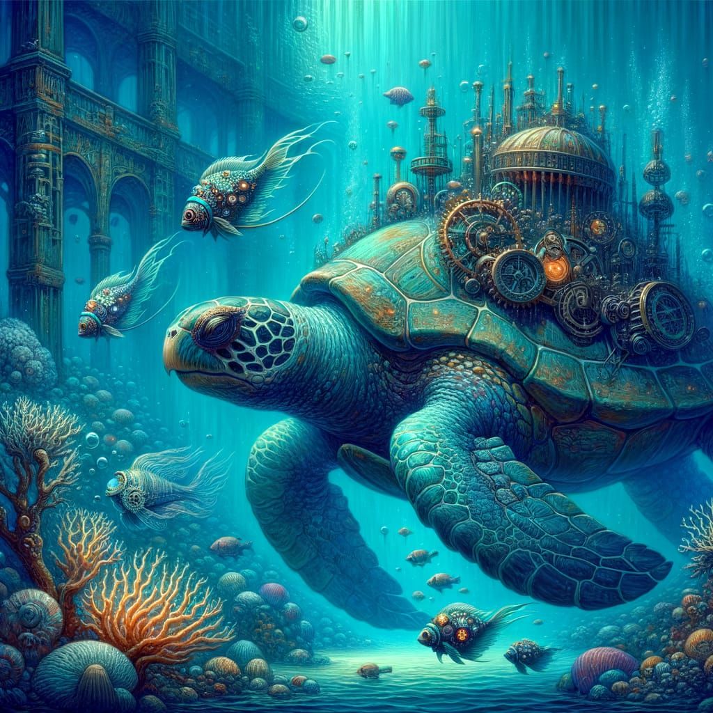 Ancient Turtles as Coral Habitats in Eerie Underwater Panora...