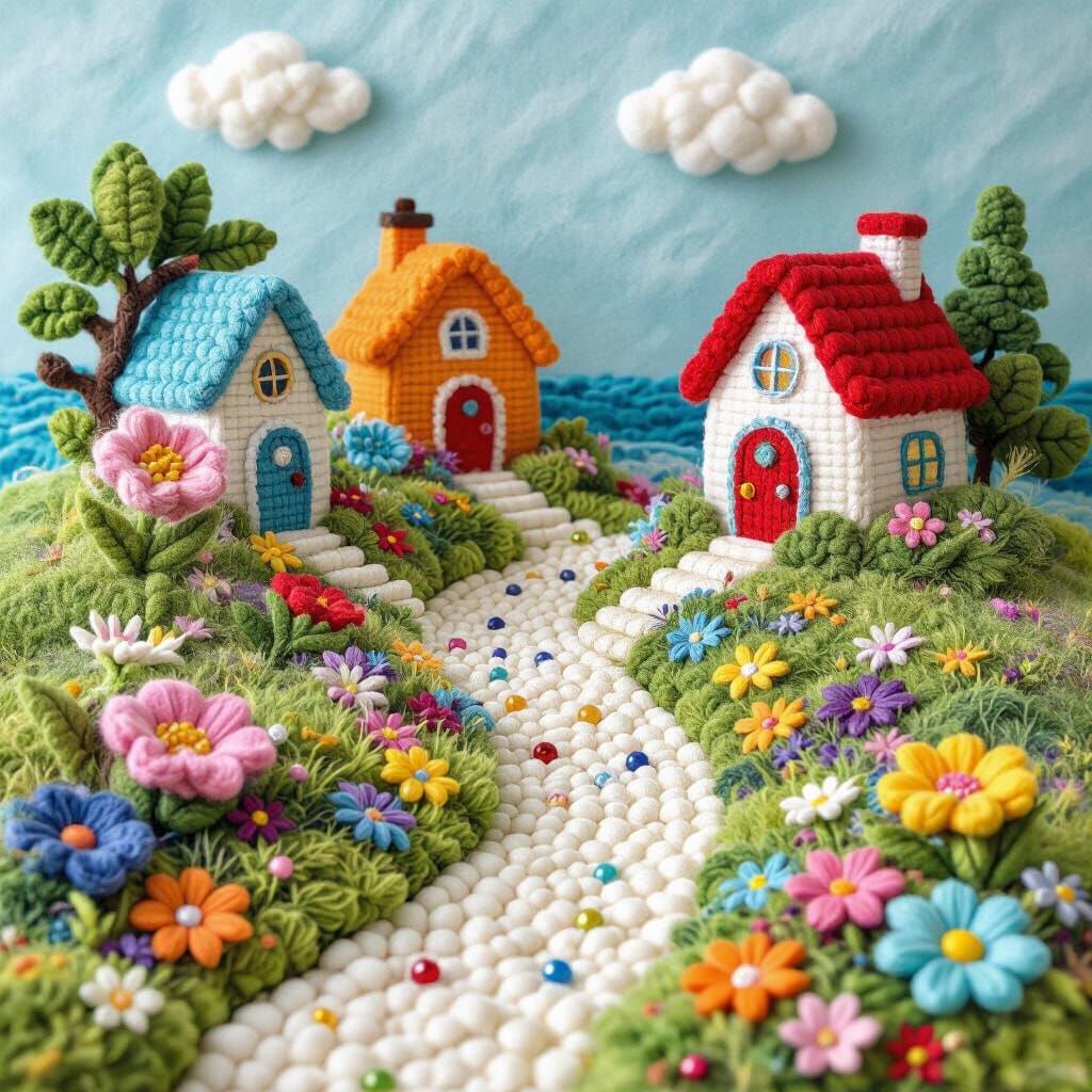 Whimsical Seaside Village in Needle-Felting and Embroidery