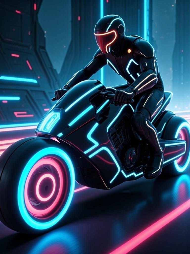 <lora:Tron Legacy bike:1.0> Handsome Hollywood actor Jared L...