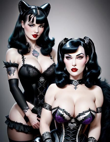 Bettie Page and Dita Von Teese in Rococo Goth Style