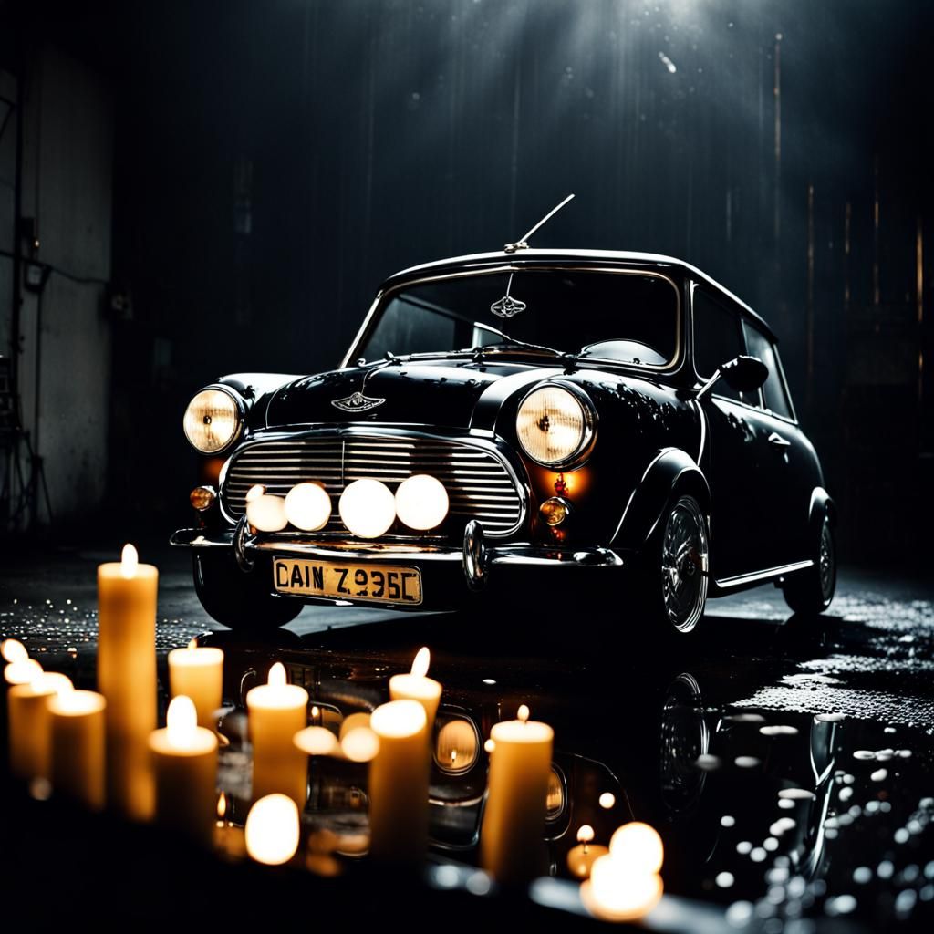 Eerie Reflection: Mini Cooper in Candlelight