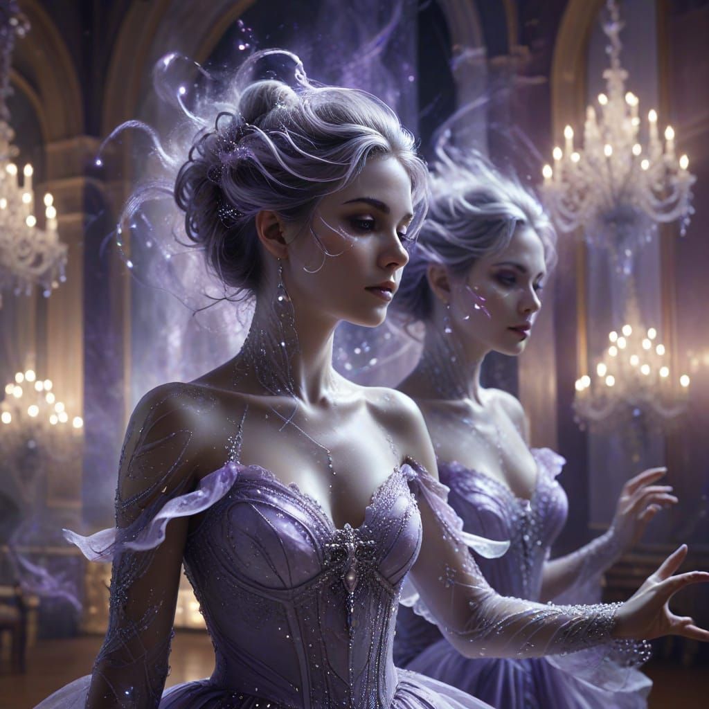 Ethereal Phantoms Dancing in Moonlight Ballroom