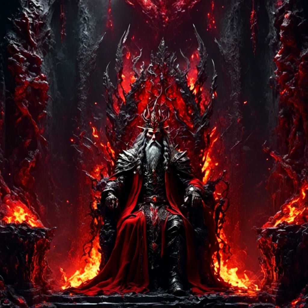 Red Wizard on Throne in Dark Fantasy Style