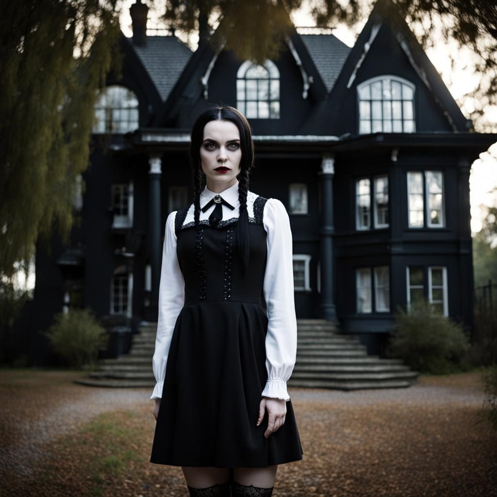 Wednesday Addams in Lace Dress: Gothic Photography