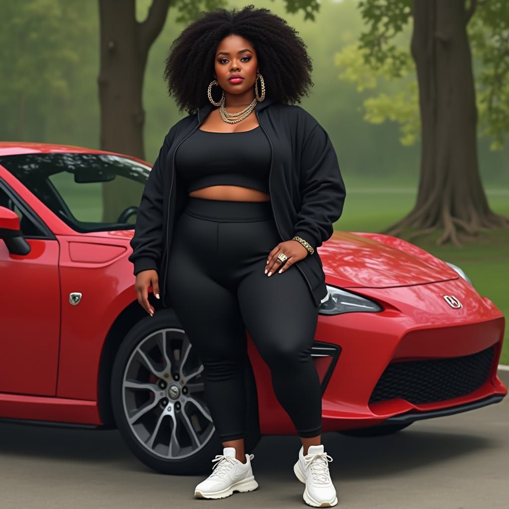 Stunning Woman with Natural Curls in Park