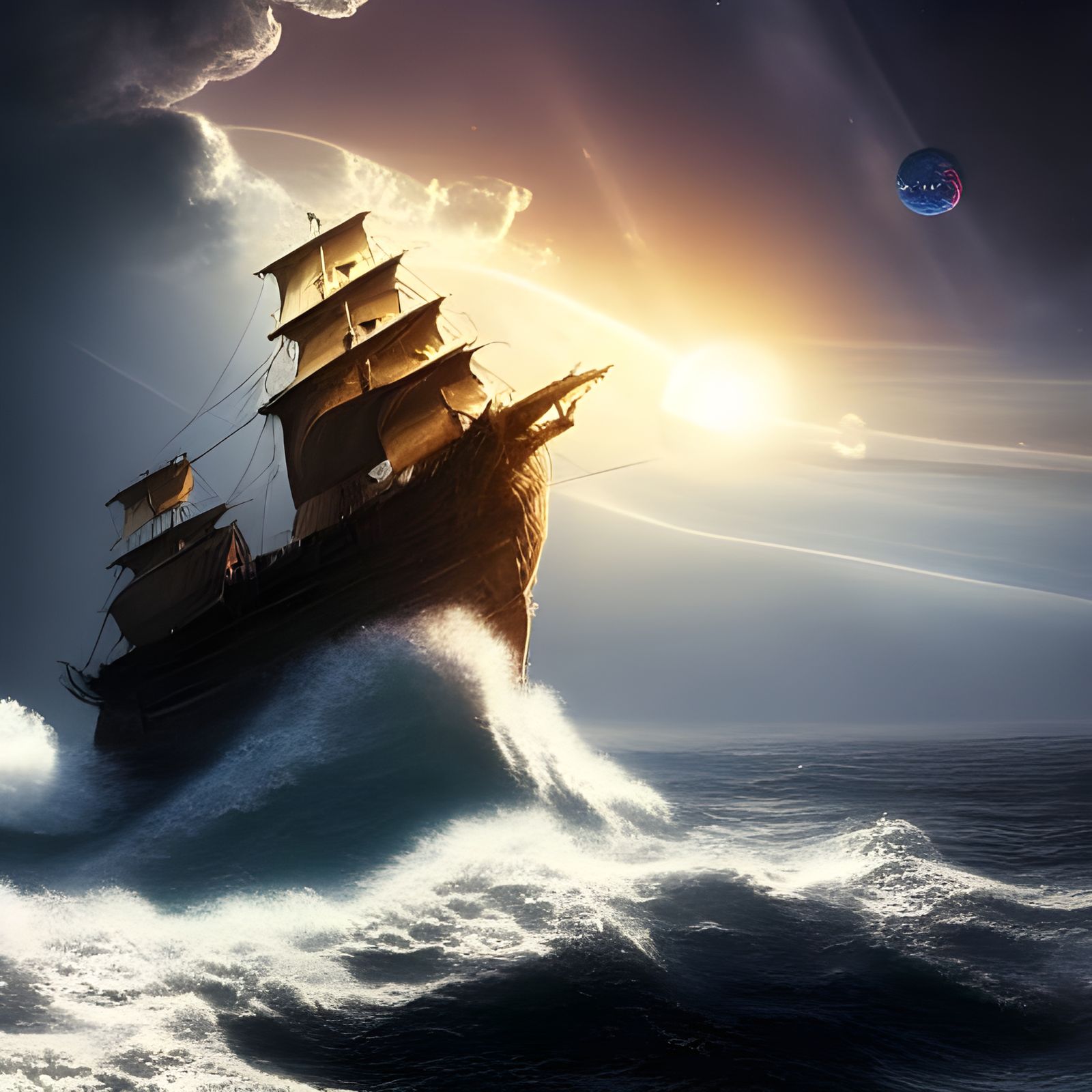 Flying Dutchman Sails into the Sun: Digital Painting