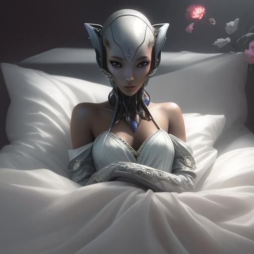 Beautiful Alien Woman in Lingerie, in Fantasy Art Style