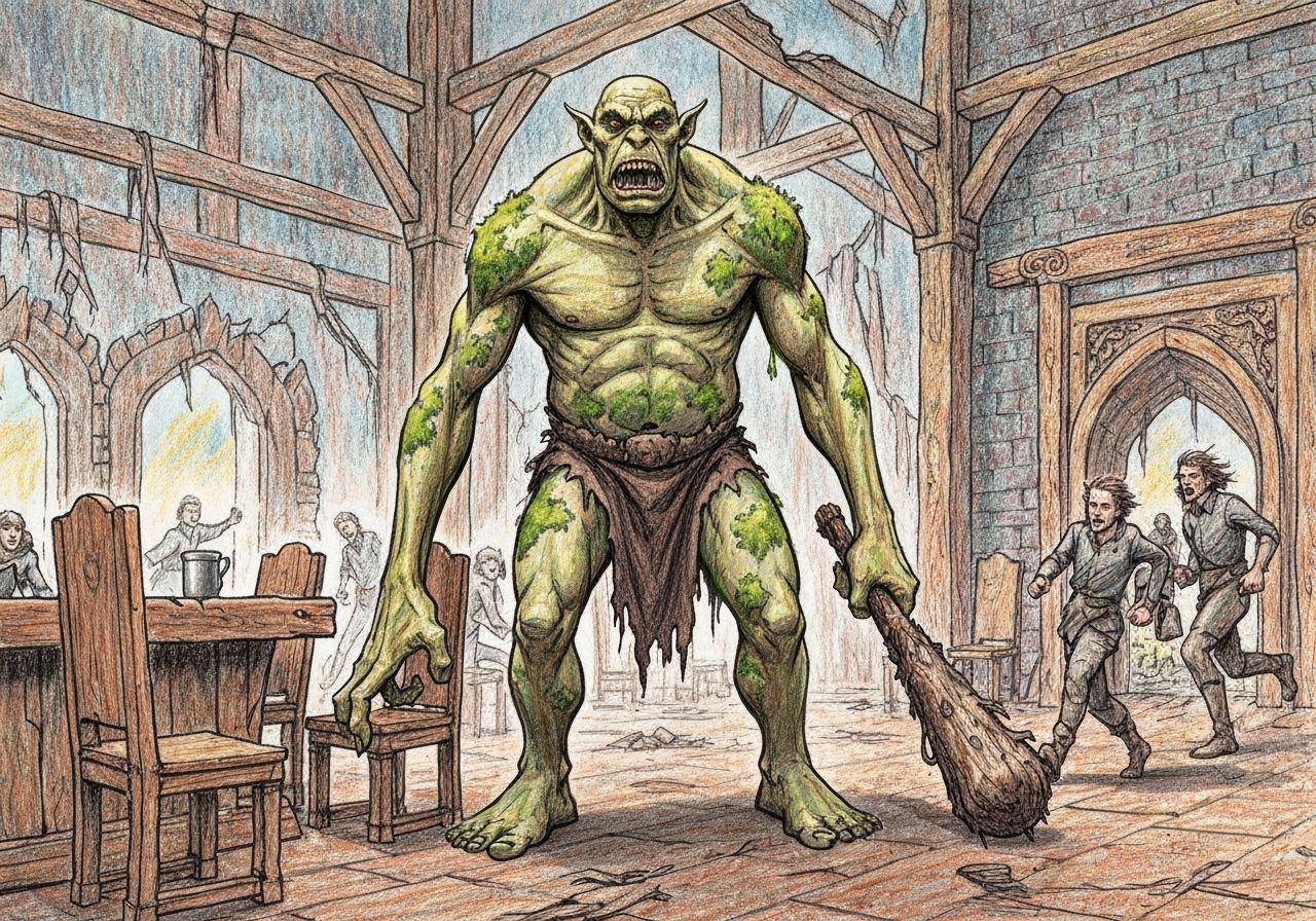 Ogre Rampage in Viking Palace: Comic Illustration
