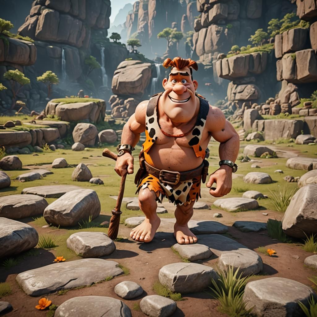 Fred Flintstone in 3D Game Cinematic Style
