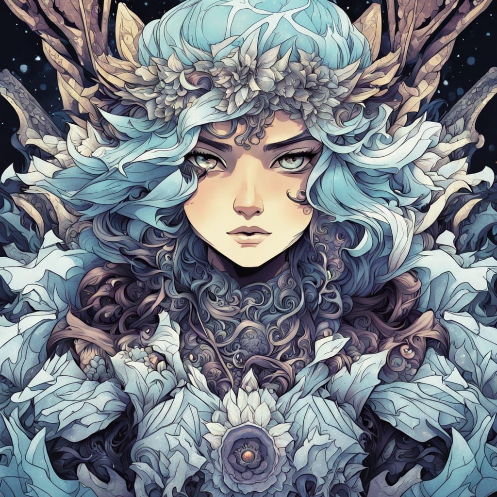 Vibrant Frost Star Demon Queen in Anime Style