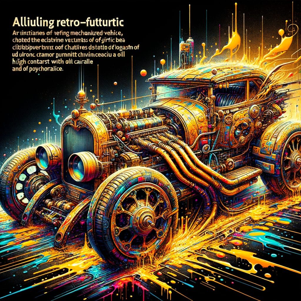Golden Steampunk Masterpiece Car in Retro Futuristic Style