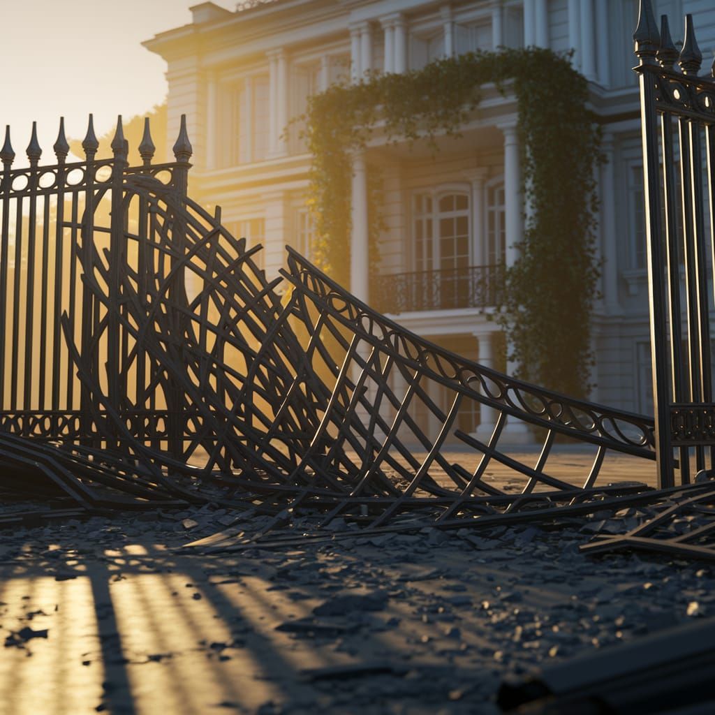 Shattered Iron Gate in Golden Light