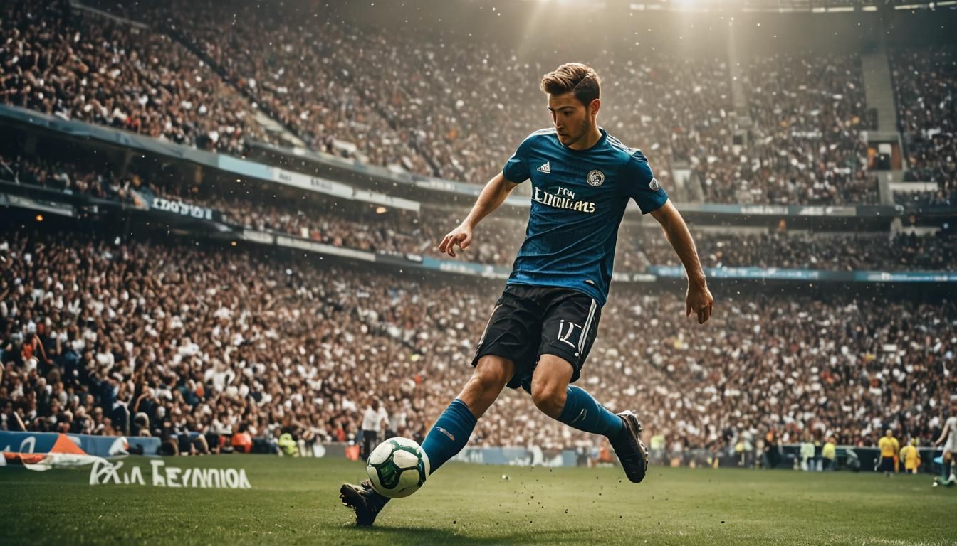 Soccer Player Kicks Ball in Crowded Stadium