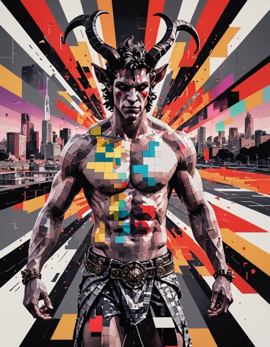 Satyr in Pixelated Neofuturistic Roman Fashion