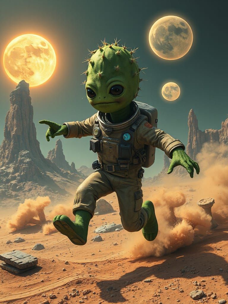 Space Age Cactus in Retro-Futuristic Spacesuit