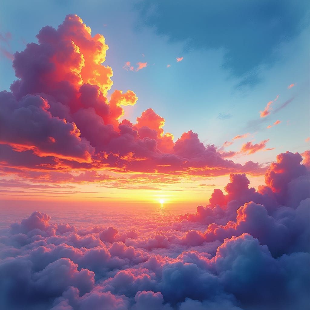 Vivid Watercolor Clouds Swirl in Dusk Sky