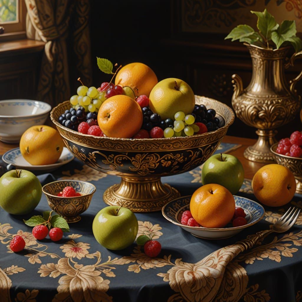 Victorian Still Life Oil Painting with Fruit