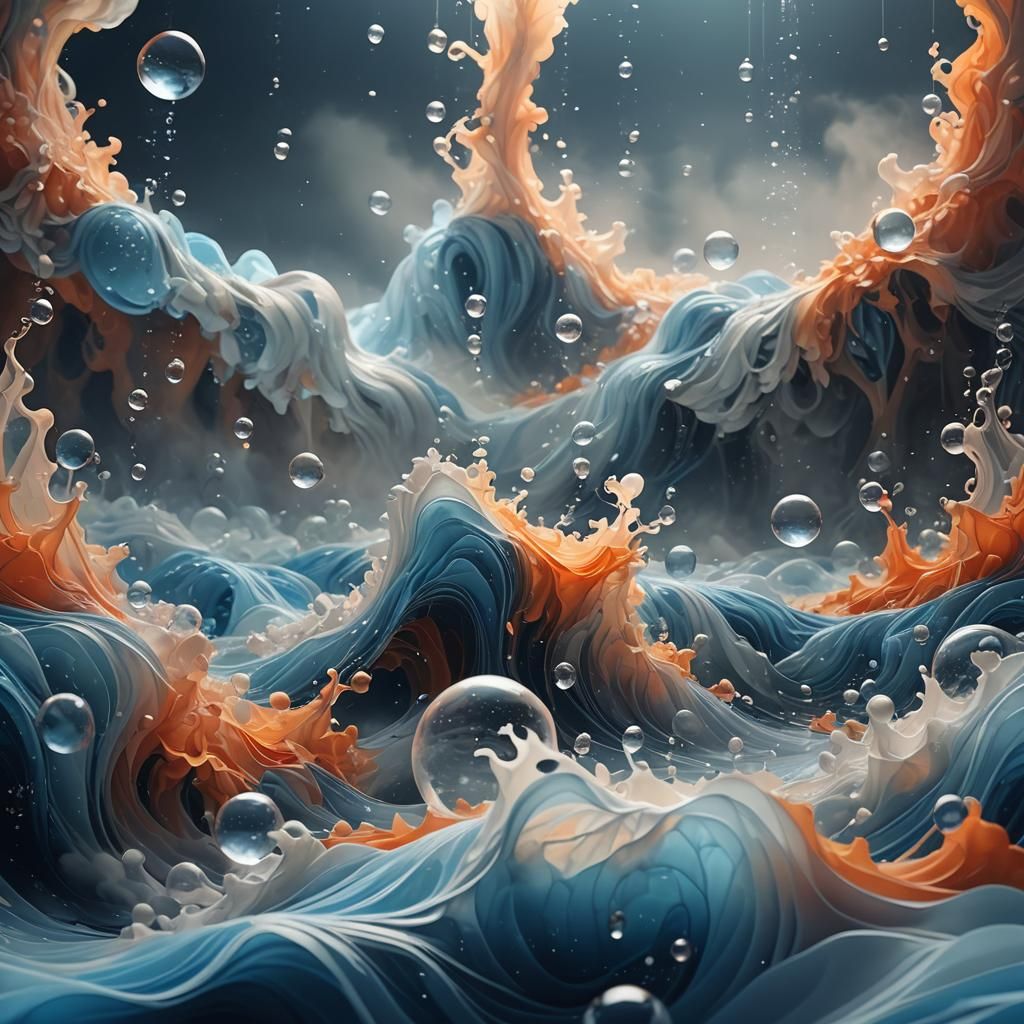Water Molecules Merge in Dreamlike Digital Painting