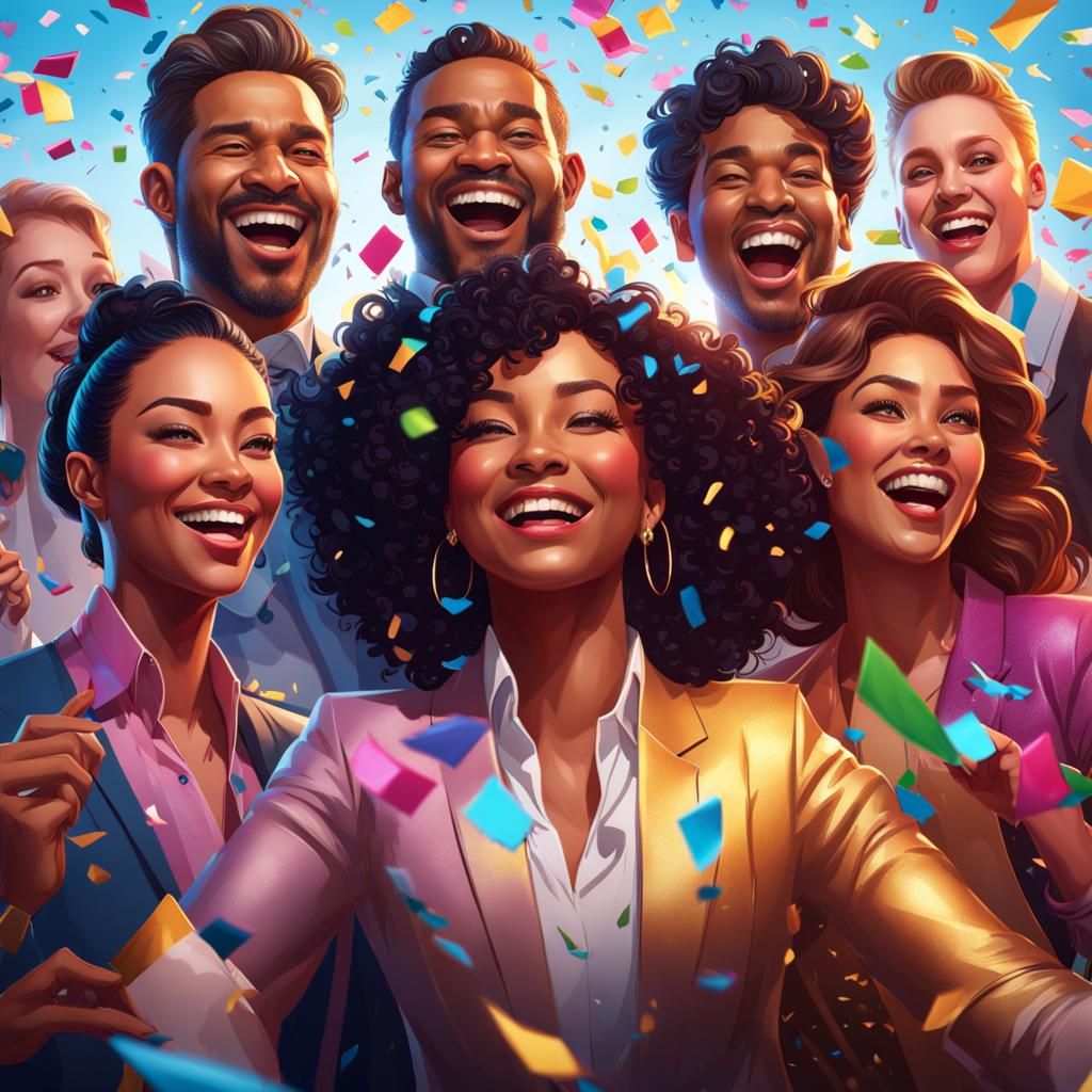 Diverse Team Celebrates Success in Dynamic Portrait