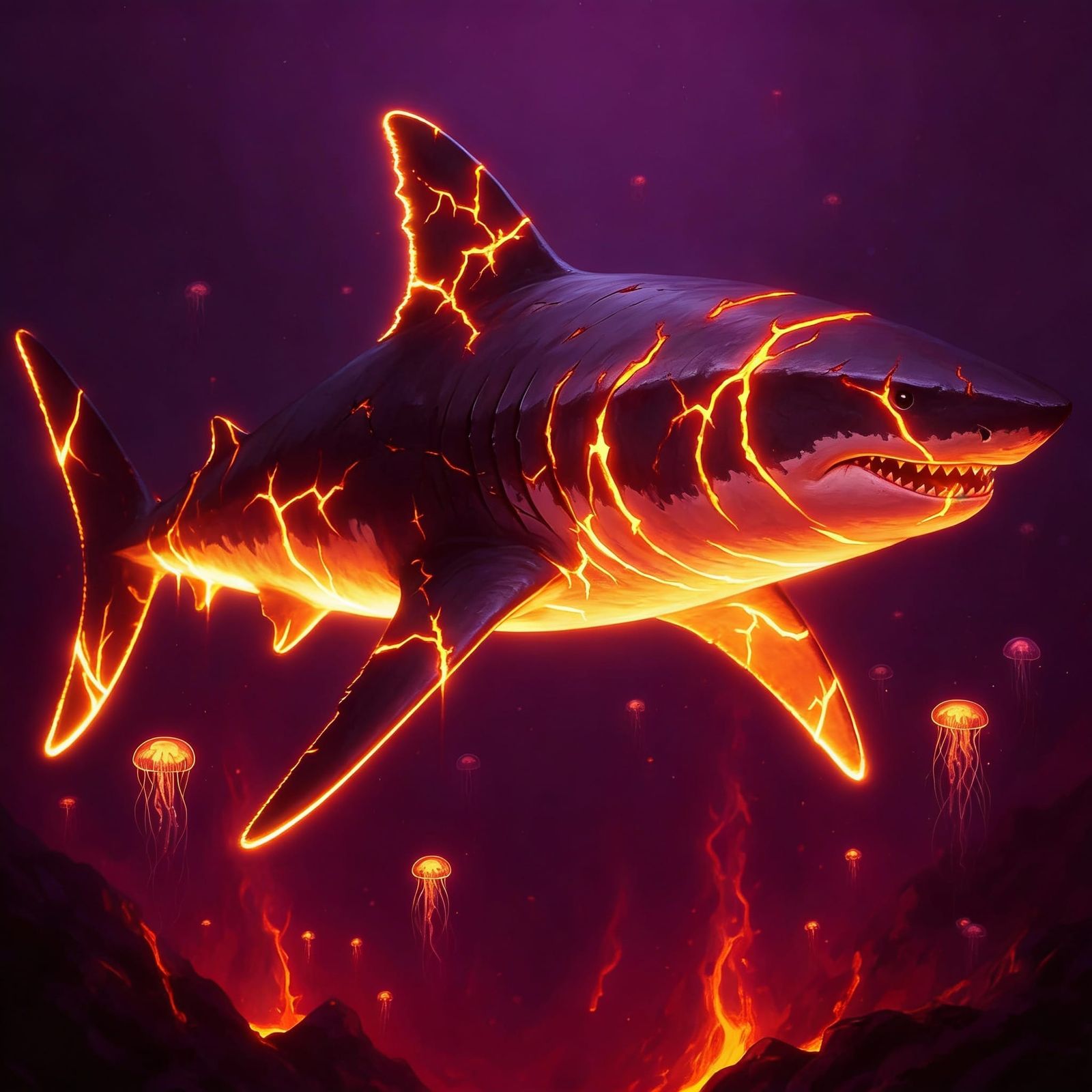 Immense Megalodon Shark With Glowing Highlights