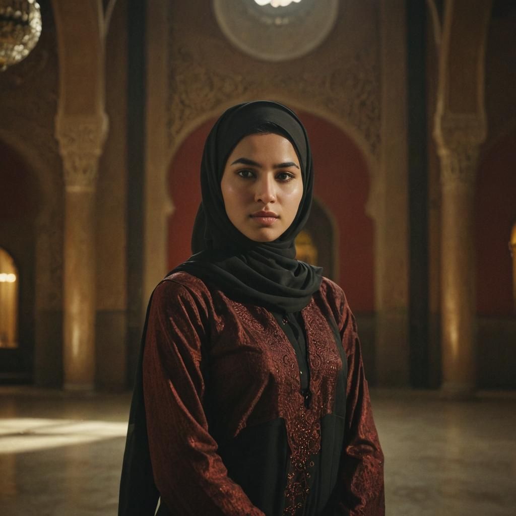 Cinematic Portrait of a Muslim Woman in Gold Light