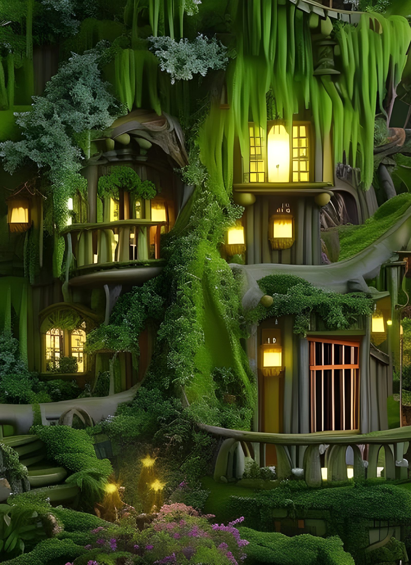 Magical Treehouse Mansion in Giant Glowing Tree