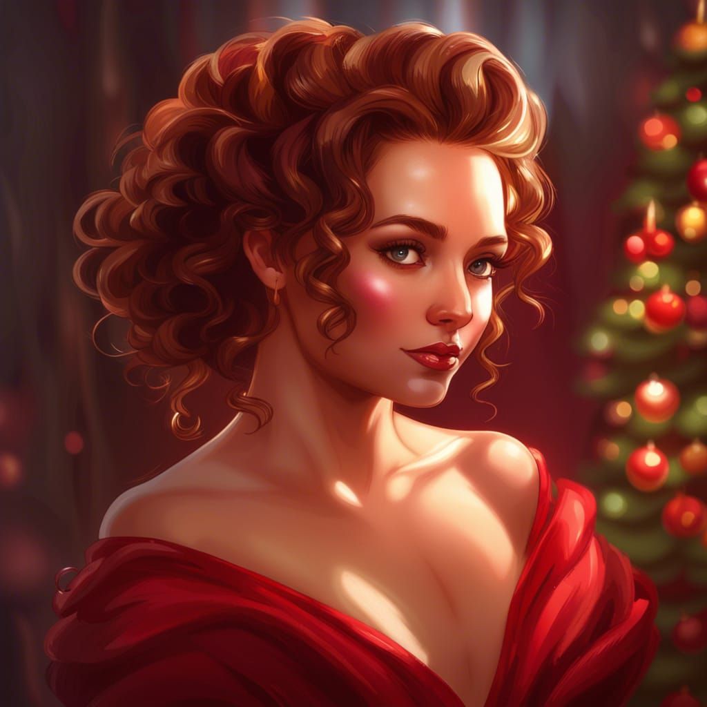 Elegant Woman in Red Ballgown: Hyperdetailed Portrait