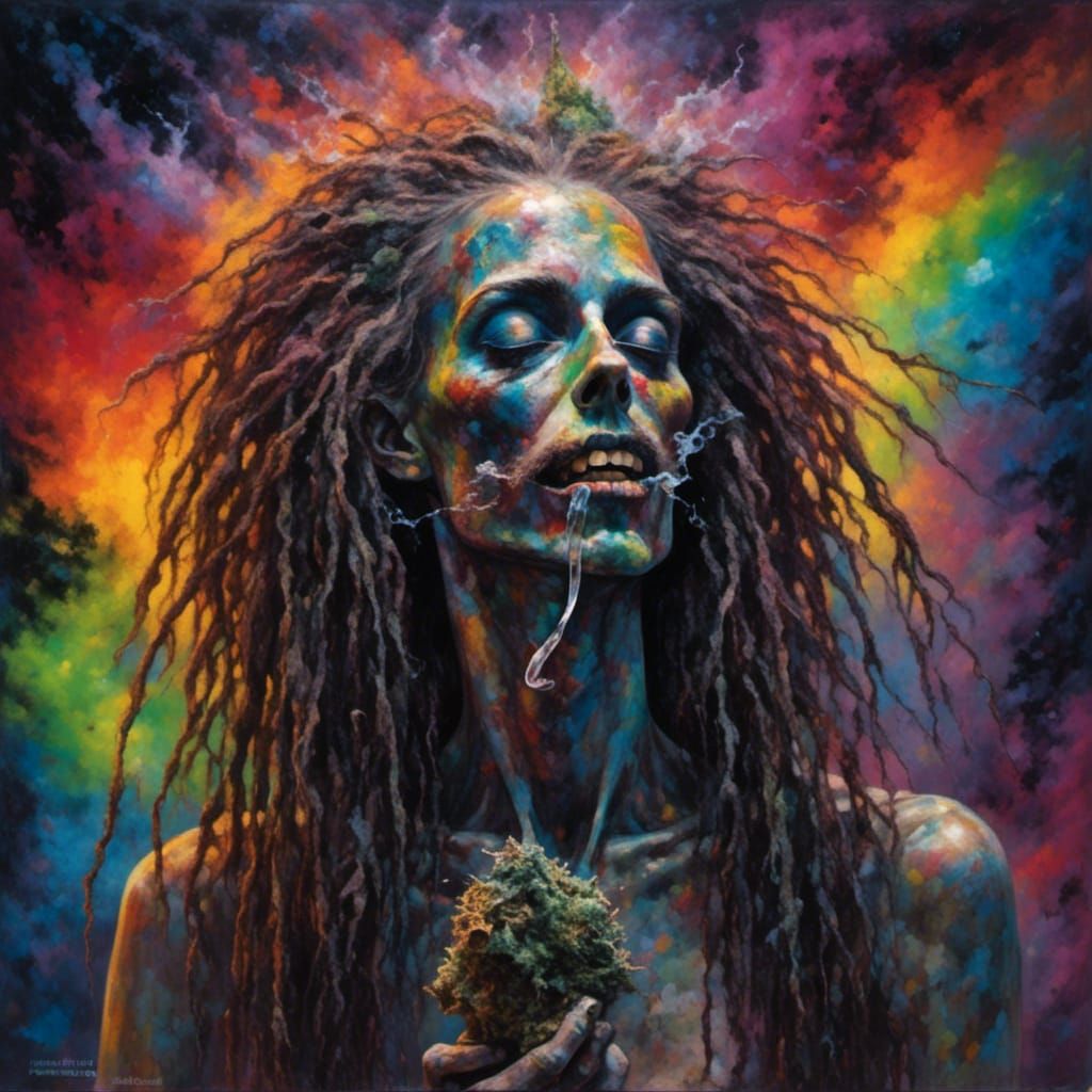 Psychedelic Jamaican Man Smoking a Bong