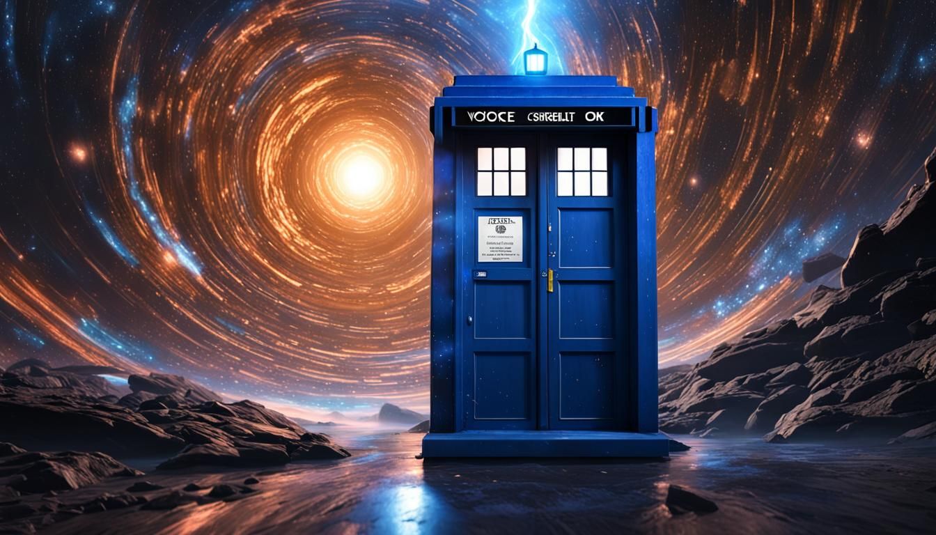 TARDIS in Time Vortex: Hyperrealistic Sci-Fi Art