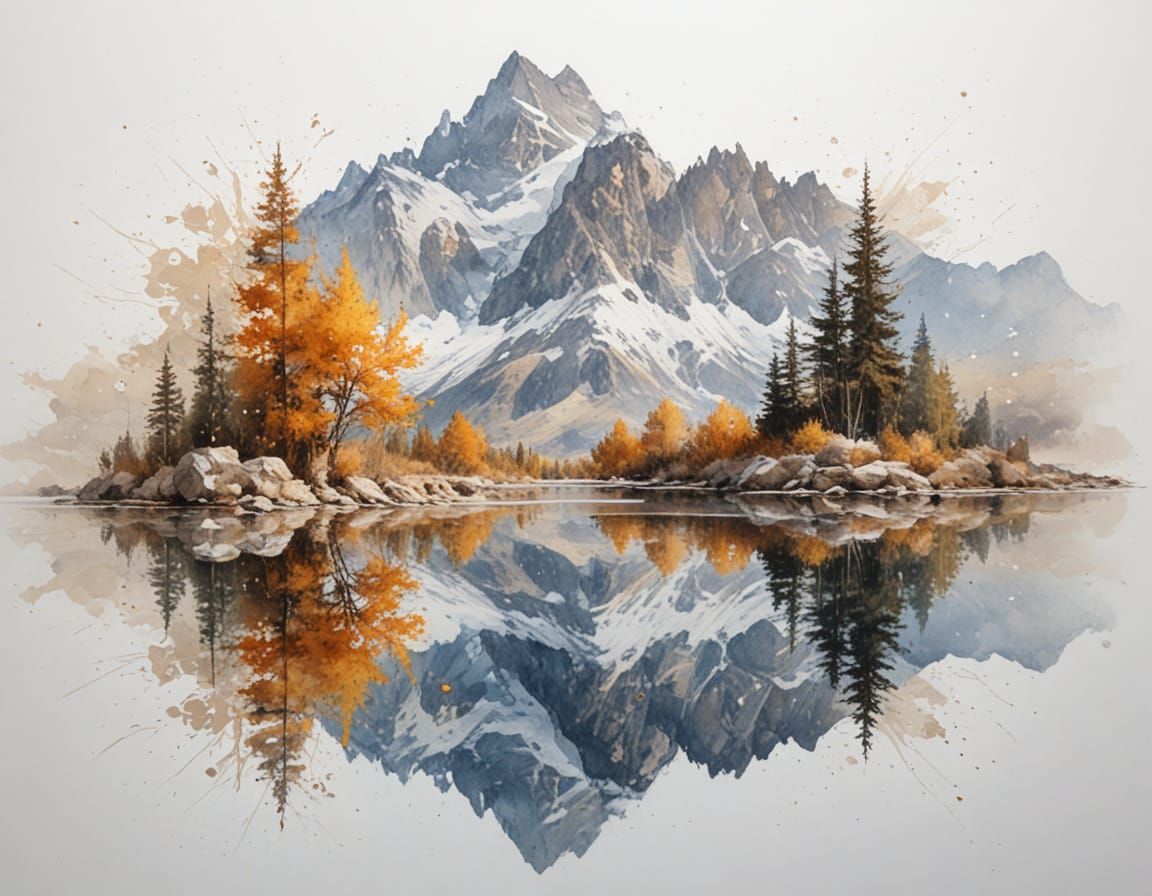 Golden Autumn Mountains Reflected in Calm Lake