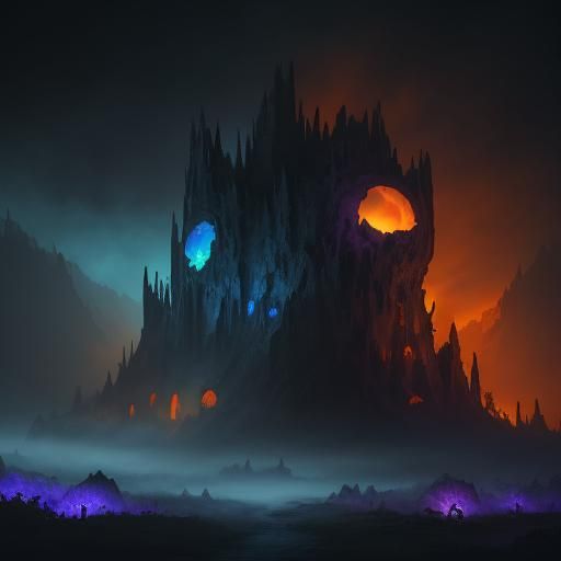 Fiery Pumpkin Emerges From Mist in Fantasy Art