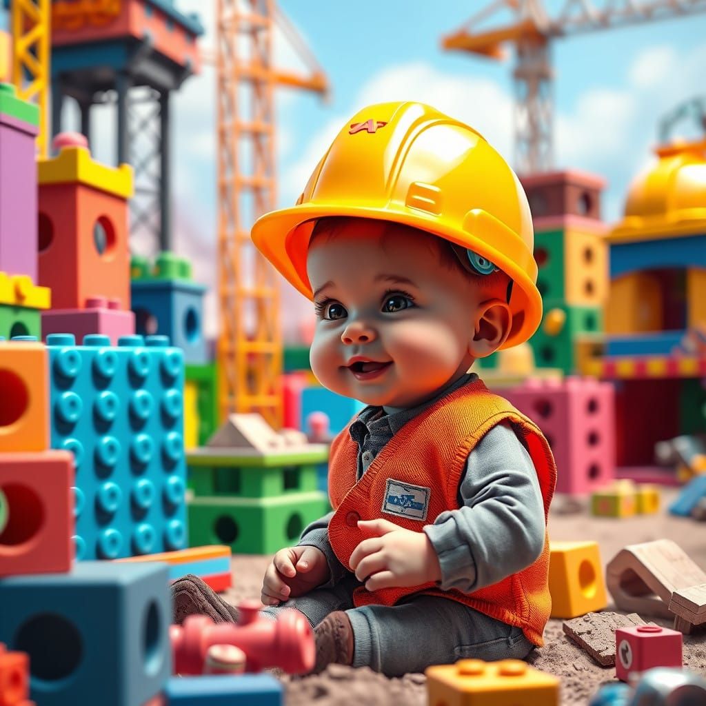 Whimsical Construction Site Baby in Futuristic Gear