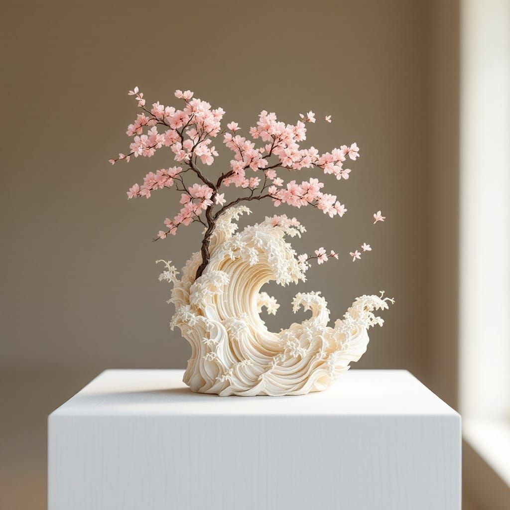 Surreal Wave Sculpture in Minimalist Zen Style