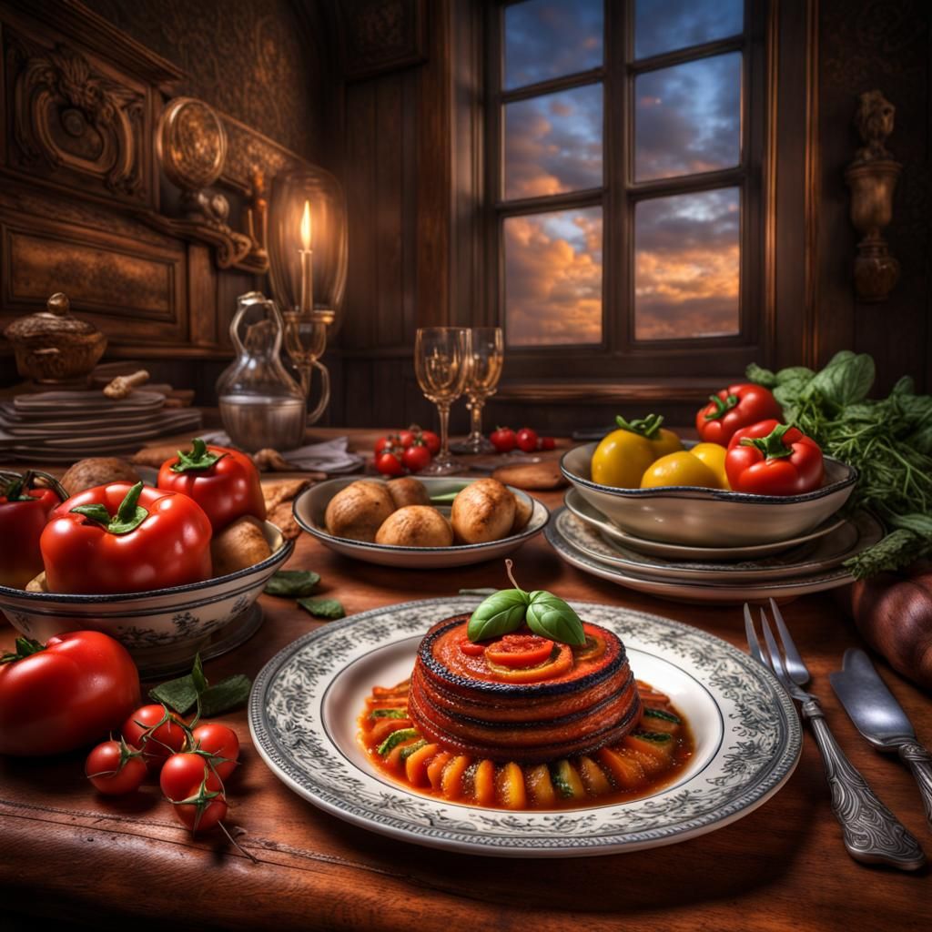 Hyperrealistic Ratatouille Meal with Intricate Details