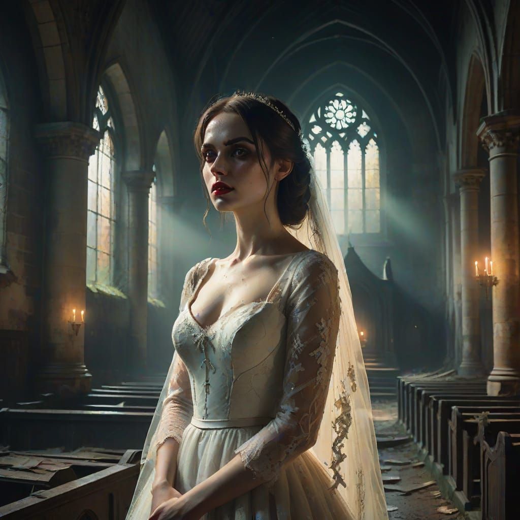 Gothic Bride in Abandoned Church