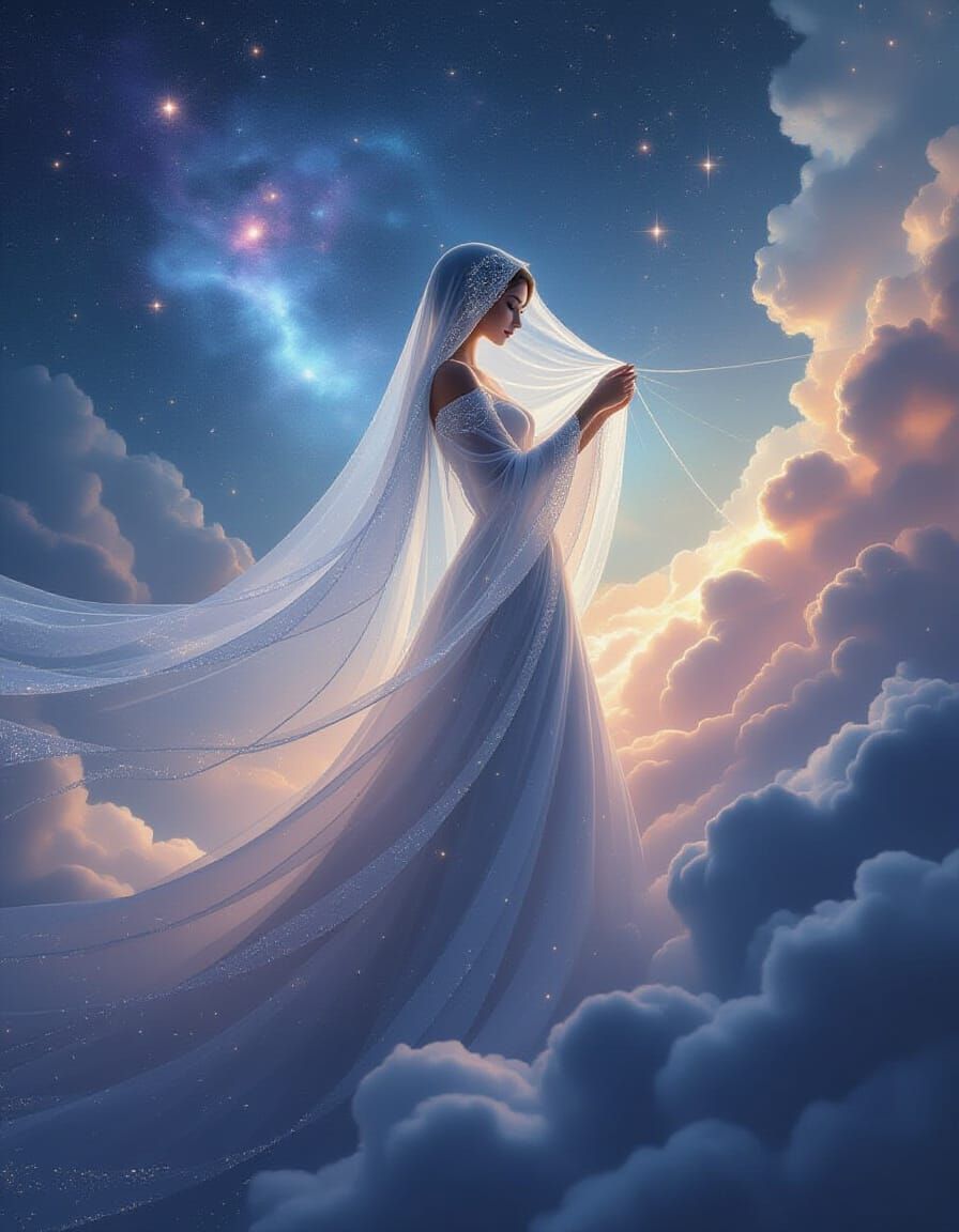Celestial Seamstress Weaving Gowns of Nebulae and Starlight