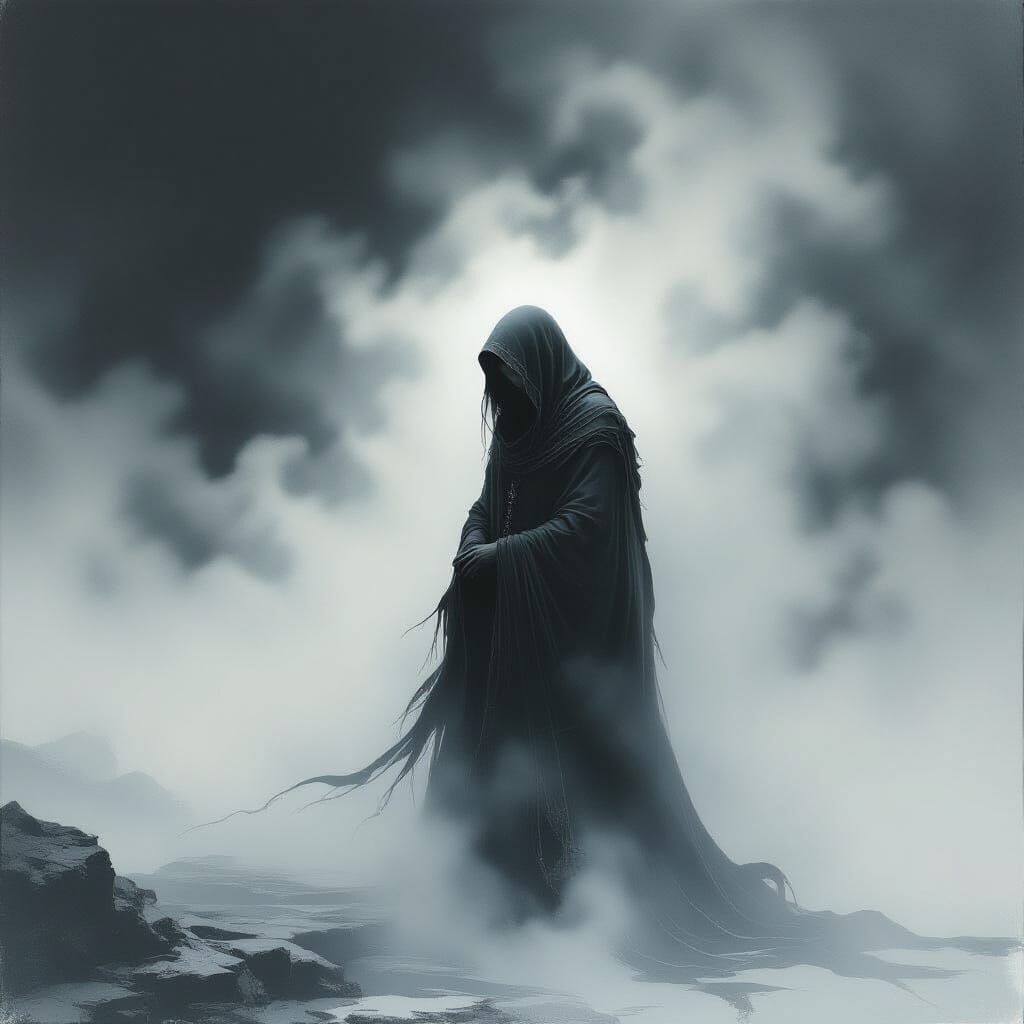 Melancholic Figure in Mist, Digital Art