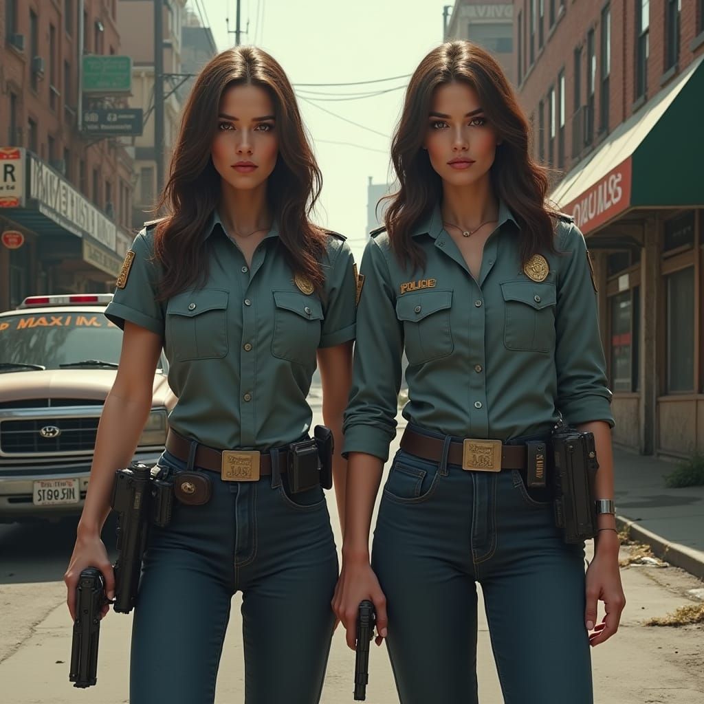 Hyper-Realistic Portrait of Female Police Officers in a Grit...