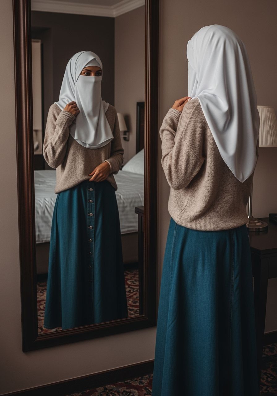 German Niqabi Woman in Hotel Room, Fantasy Concept Art Style