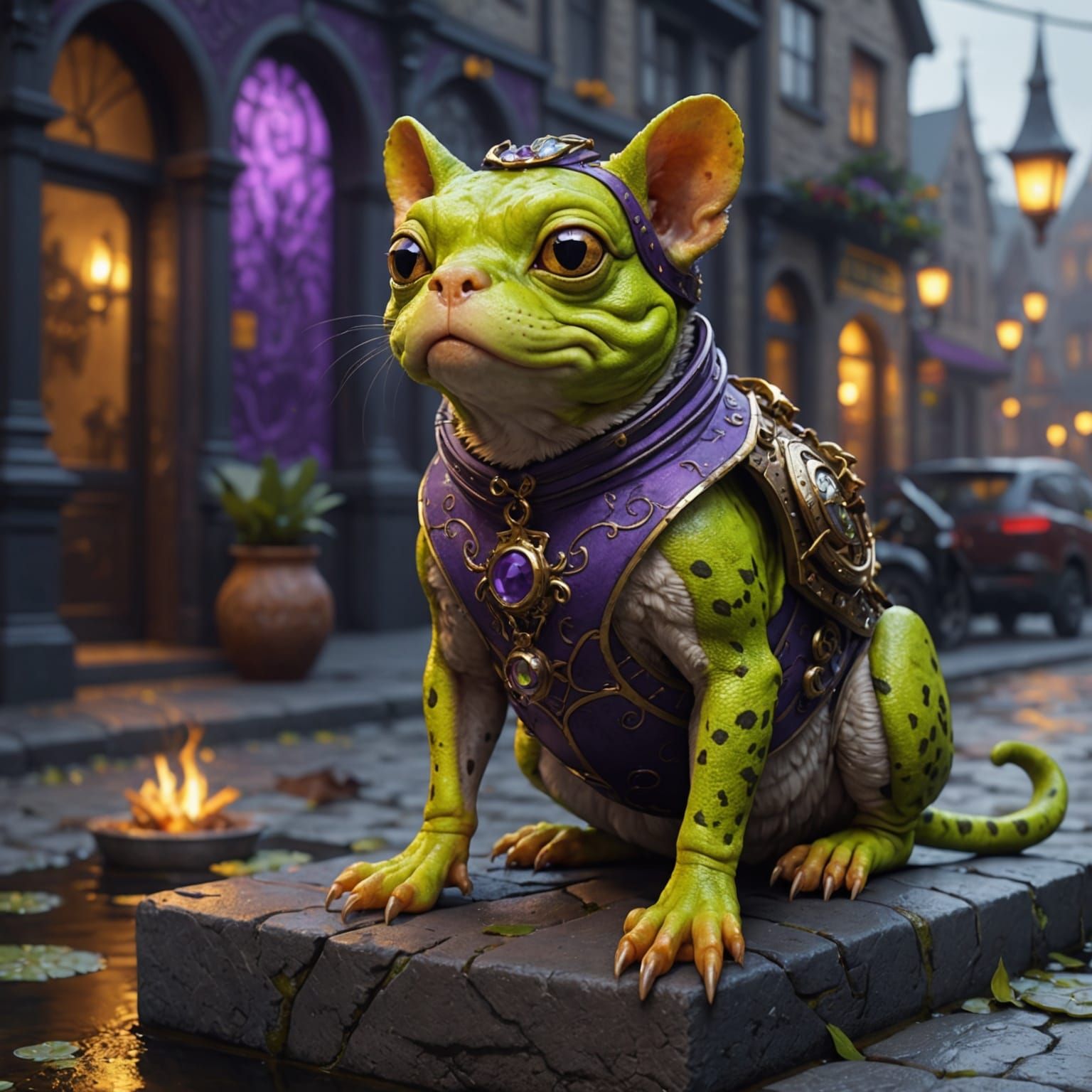 Frog, Dog, and Cat Stack as Dark Fantasy Art