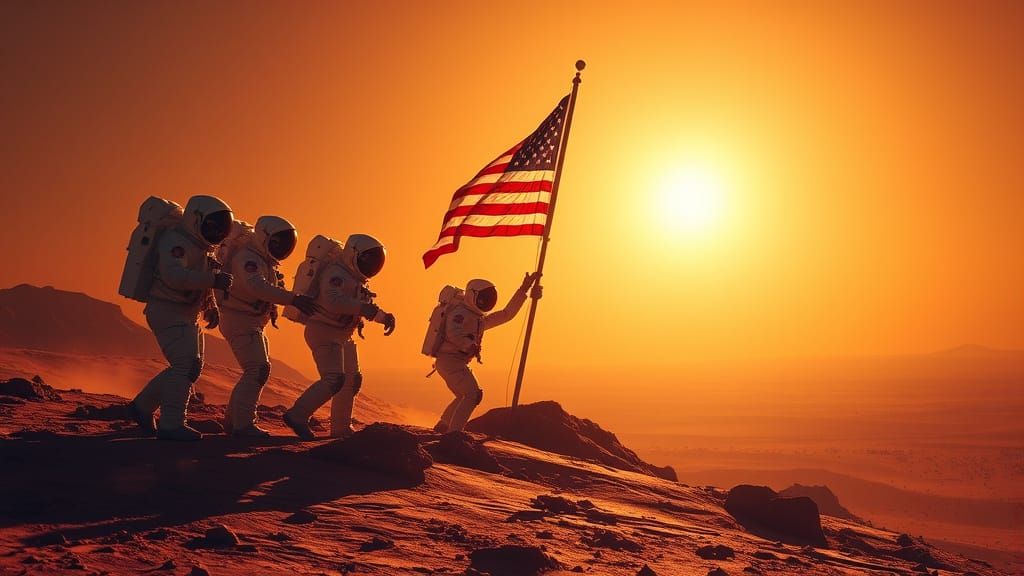 Astronauts Plant American Flag on Mars in a Daring Iwo Jima-...