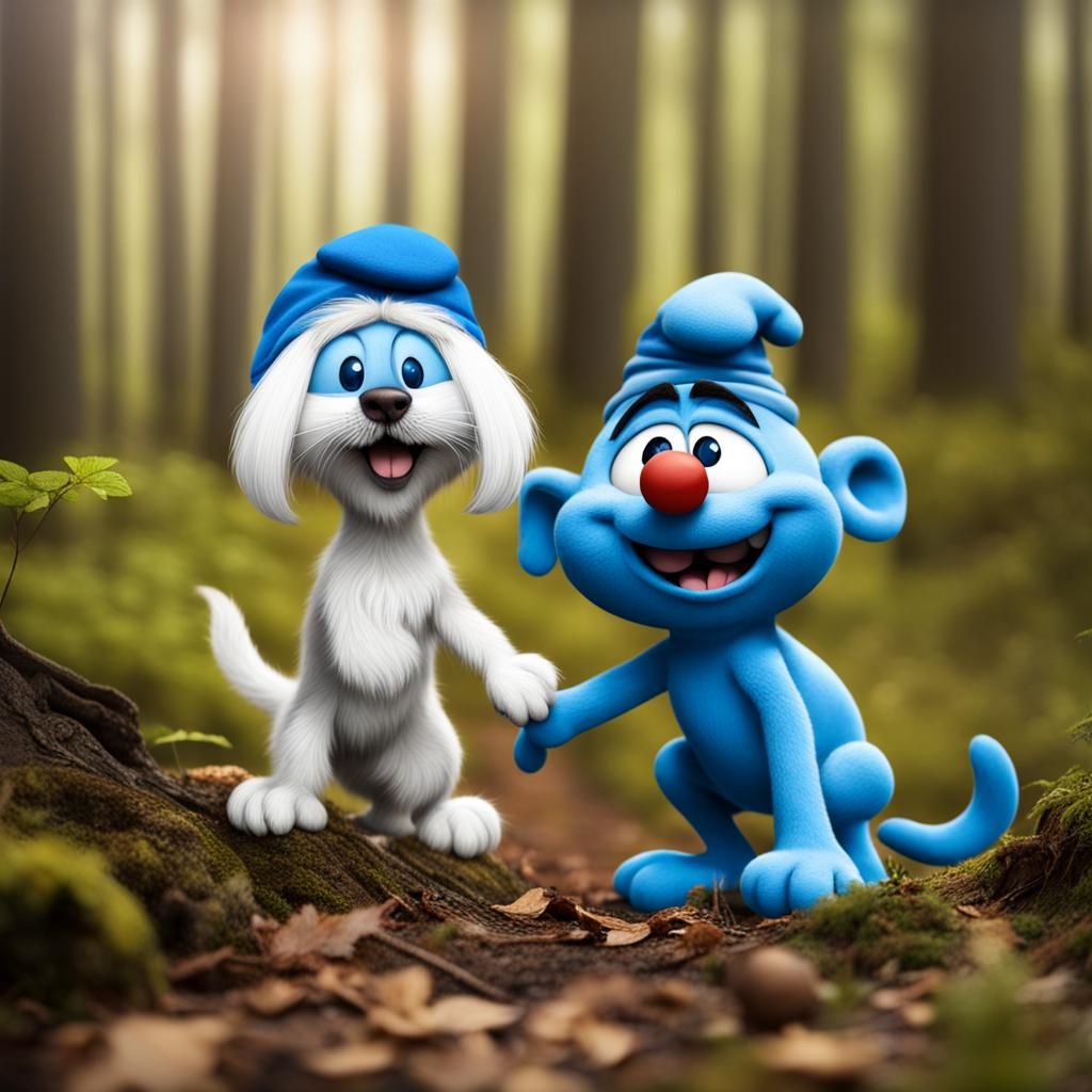 Smurf Cat and Dog Have Fun in Woods