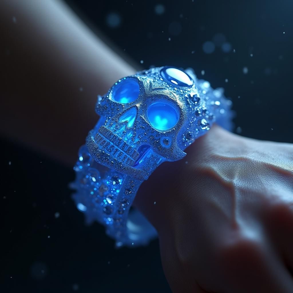 Sapphire Crystal Bracelet with Skull, Digital Art