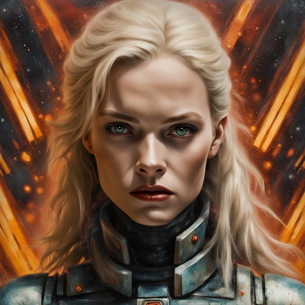 Sci-Fi Female General with Encaustic Art Style