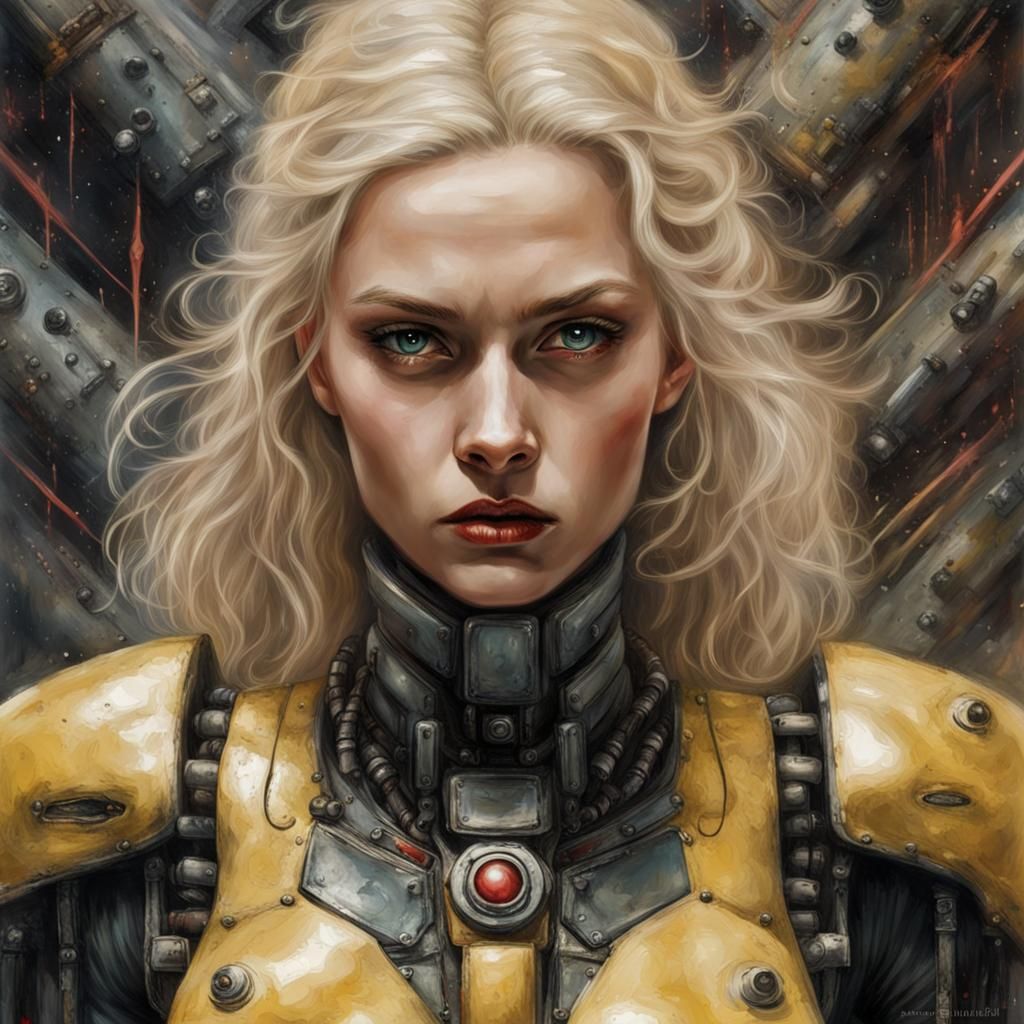 Sci-Fi Blonde Female General in Encaustic Style