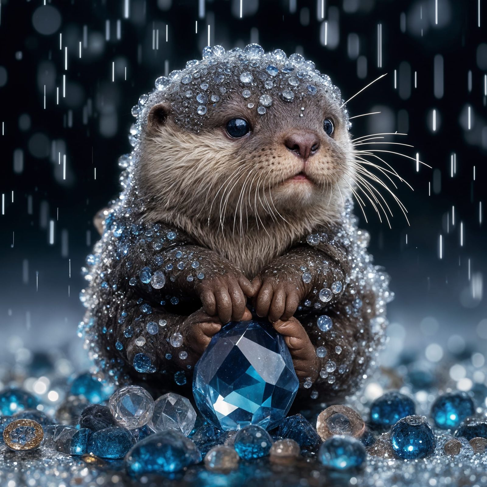 Midnight Sapphire Otter Portrait in Sparkling Sapphires and ...