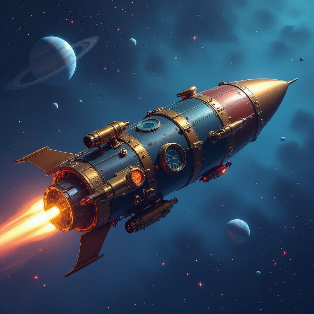 Steampunk Rocket Glides Through Solar System