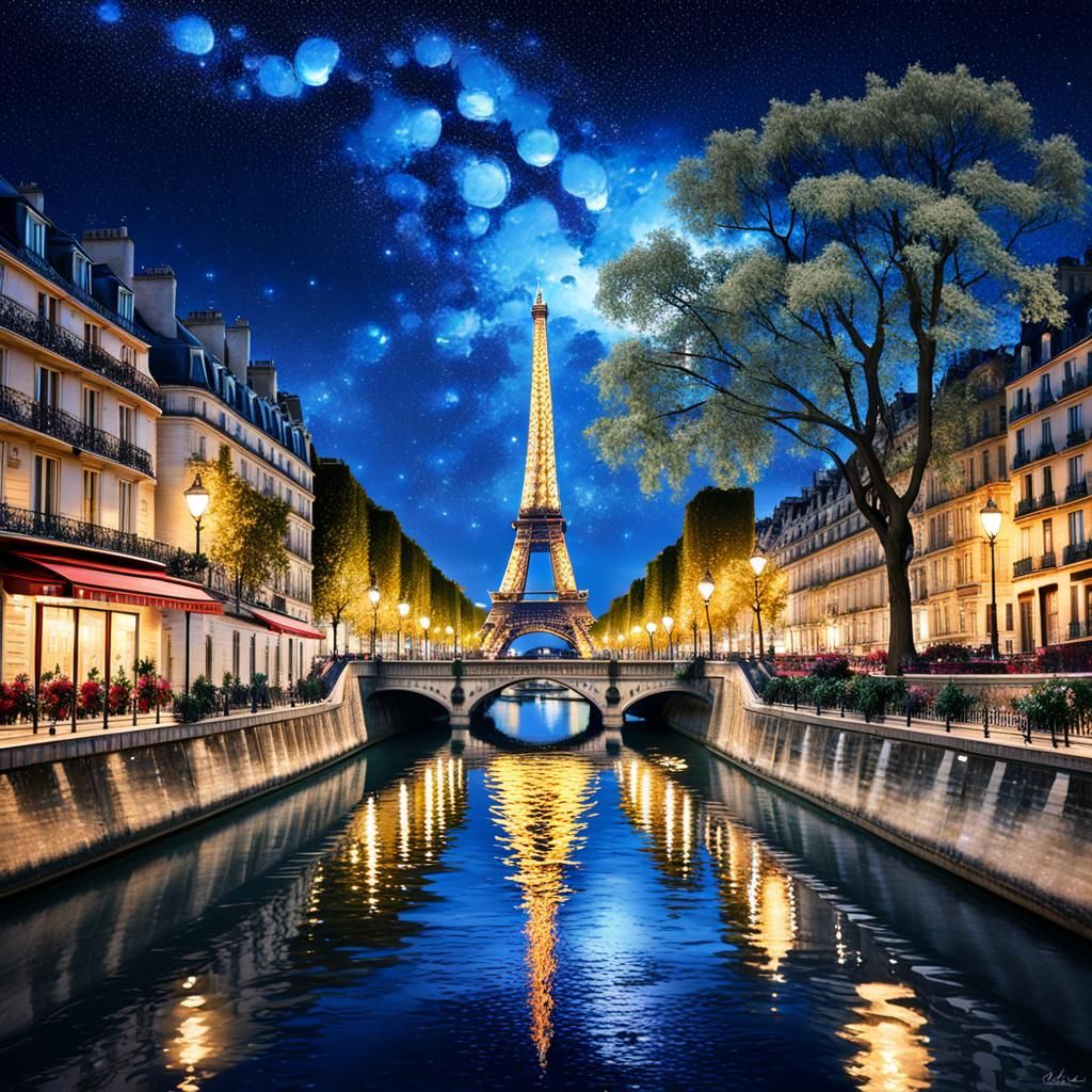 Paris at Night: Eiffel Tower in 3D Digital Art