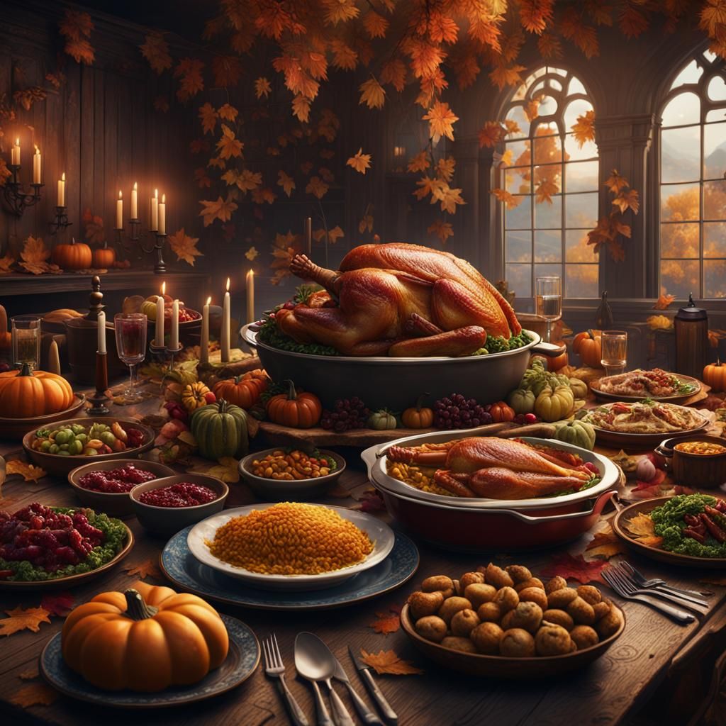 Detailed Thanksgiving Dinner Matte Painting